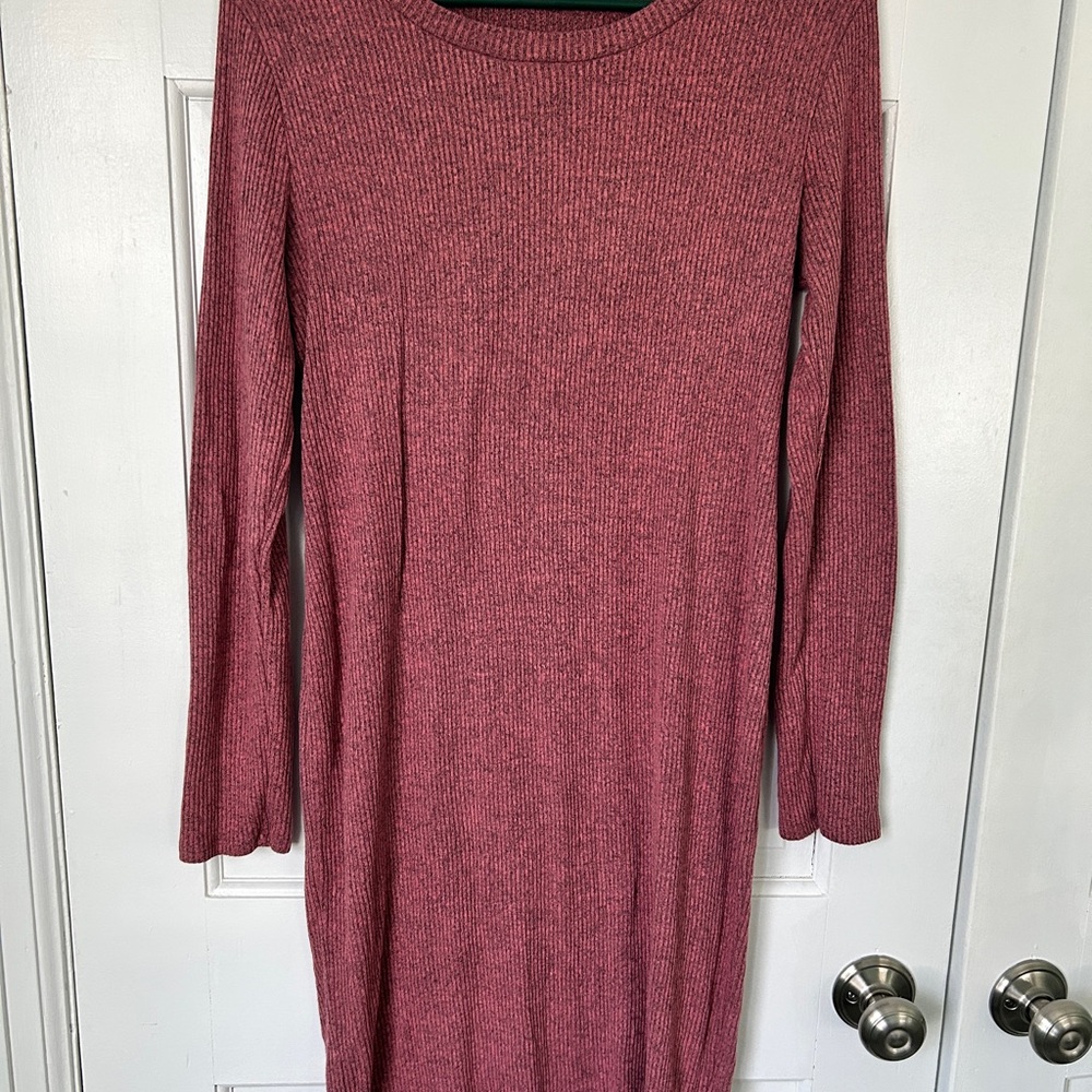 Hello MIZ Long Sleeve Ribbed Knit Dress in Dusty Rose